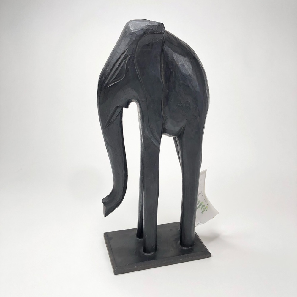 New Handmade Carved Black Wooden African Tall Elephant Standing Sculpture Decor